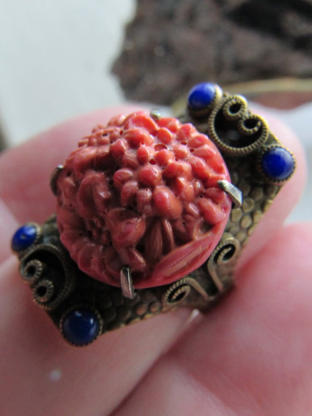 Vintage Mexican Celluloid Floral Ring 7-8